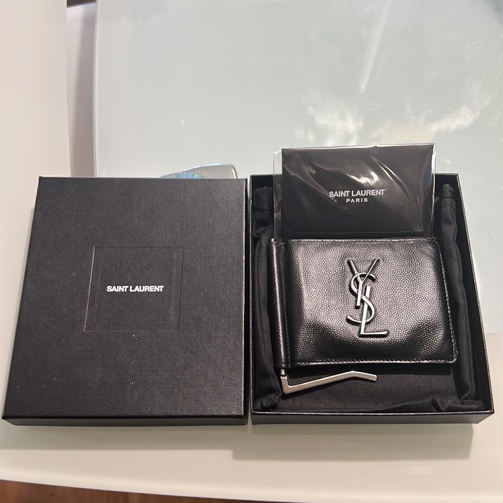 Authentic YSL Saint Laurent Black Leather Wallet great Gift Rare Money clip! - Picture 2 of 11